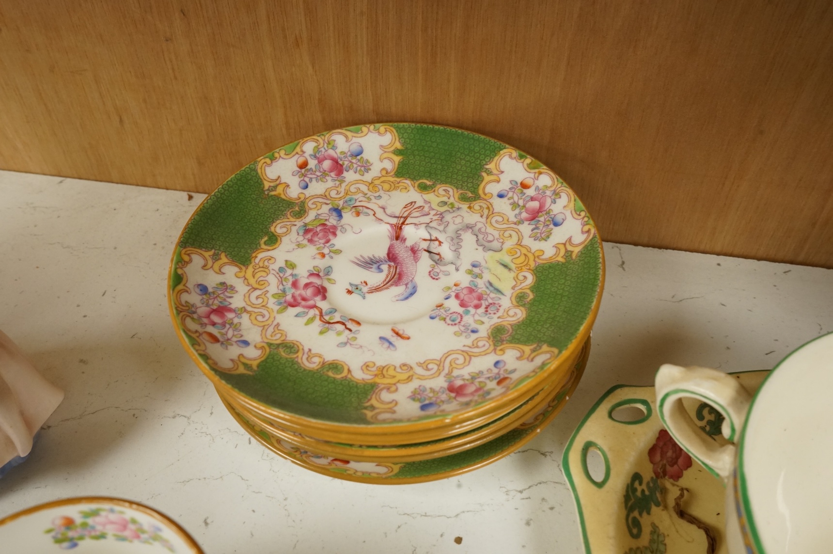 Five miniature Doulton figurines to include Chloe and Sweet Anne, together with Minton and Wedgwood teawares
